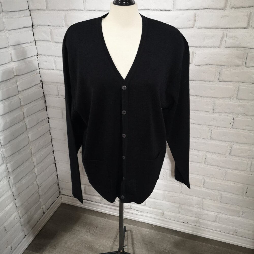 New Edition Ladies Size Large Black Merino Wool Blend Button Front Cardigan